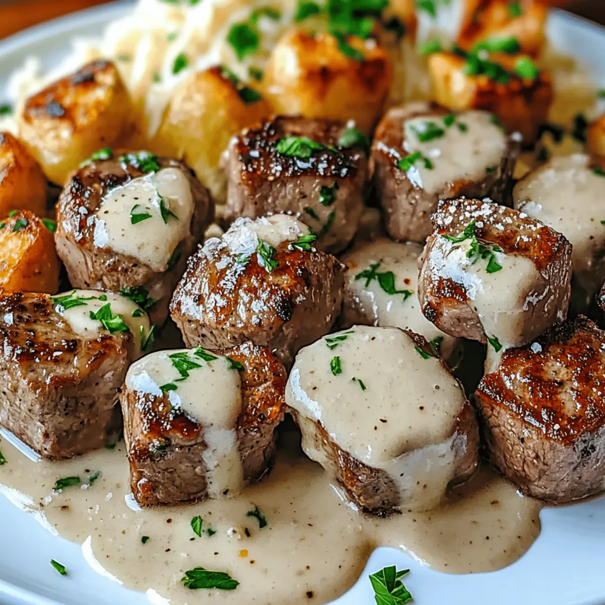 Garlic Butter Steak Bites with a Rich Parmesan Cream Sauce