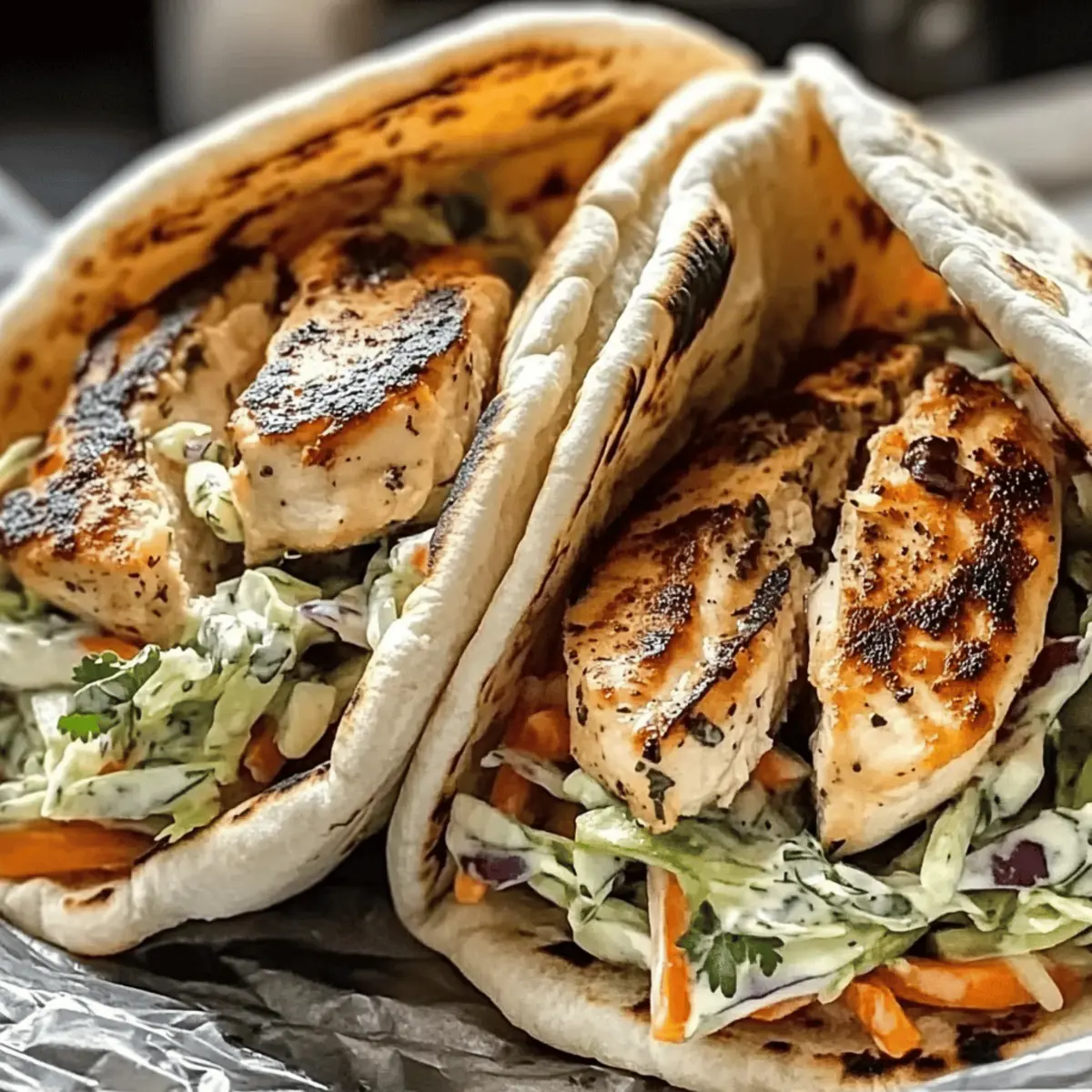 Chicken Pitas with Herby Ranch Slaw