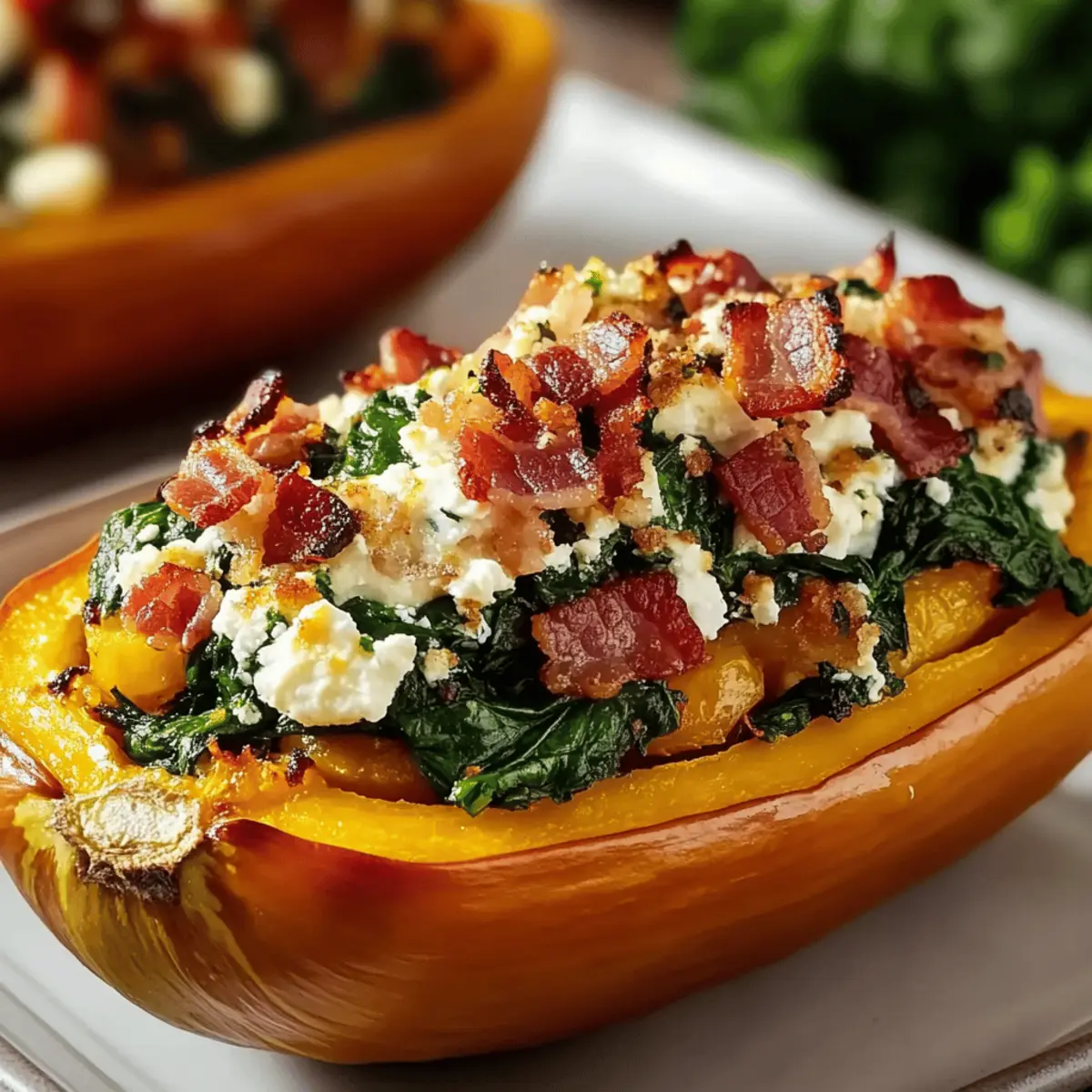Stuffed Butternut Squash w Feta Spinach Bacon