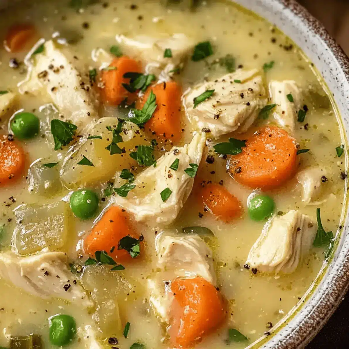 High Protein Chicken Pot Pie Soup