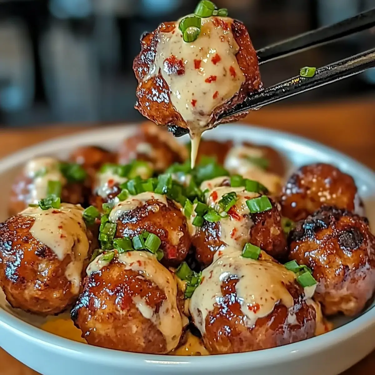 Tender Korean BBQ Meatballs with Spicy Mayo Dip