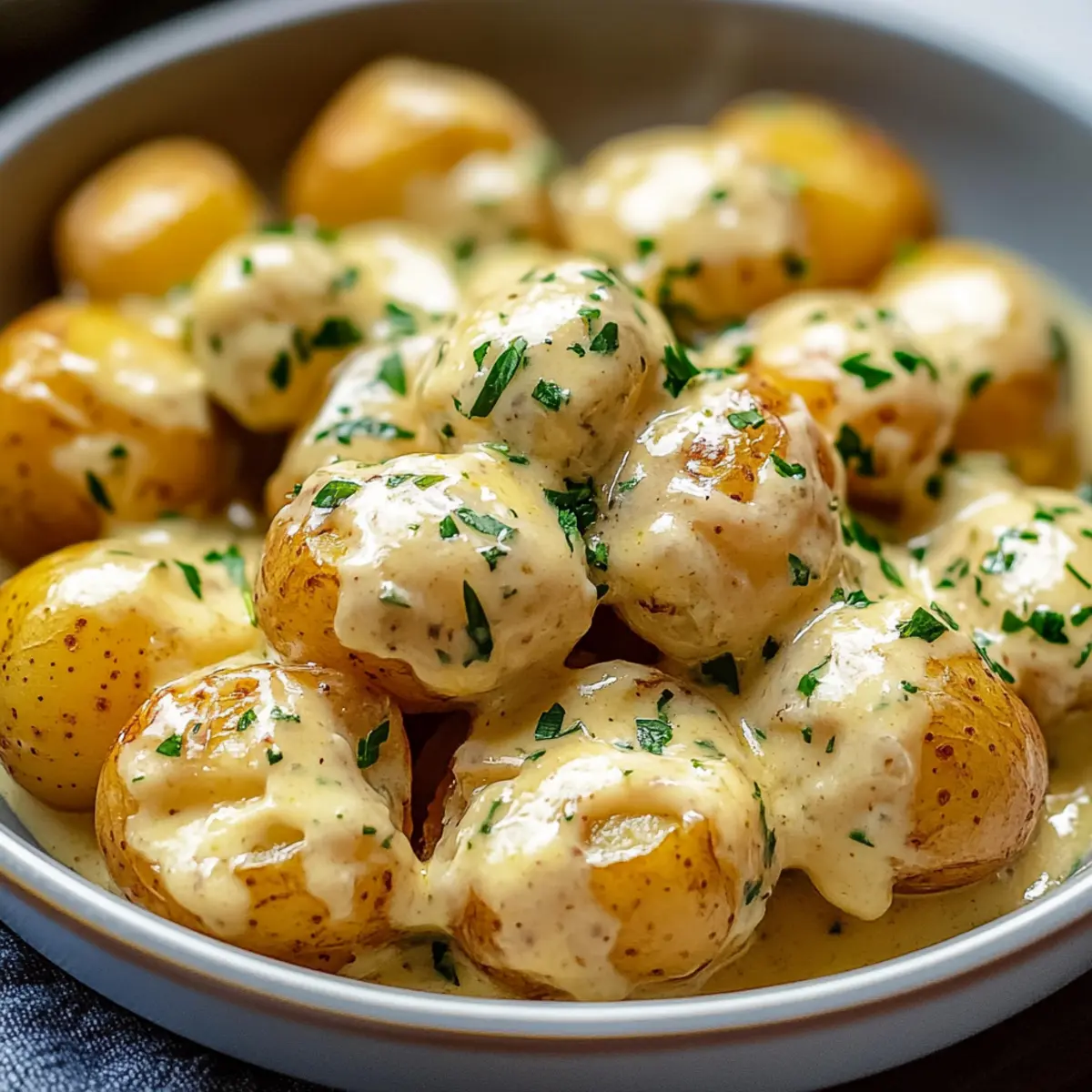 Creamy Garlic Sauce Baby Potatoes
