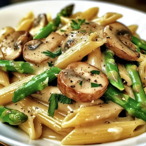 Savory Chicken Penne with Creamy Mushroom and Asparagus