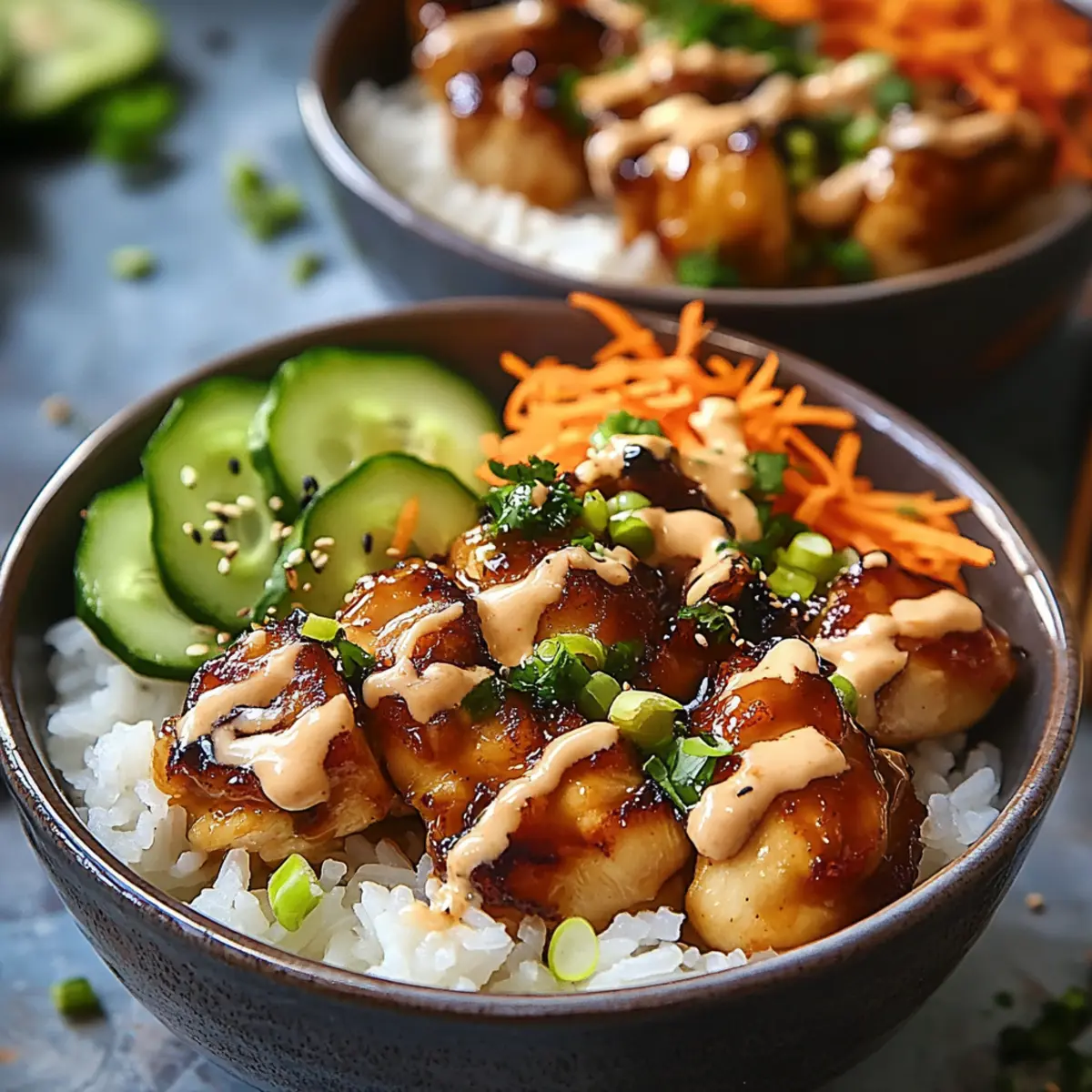 Sticky chicken rice bowls with spicy mayo