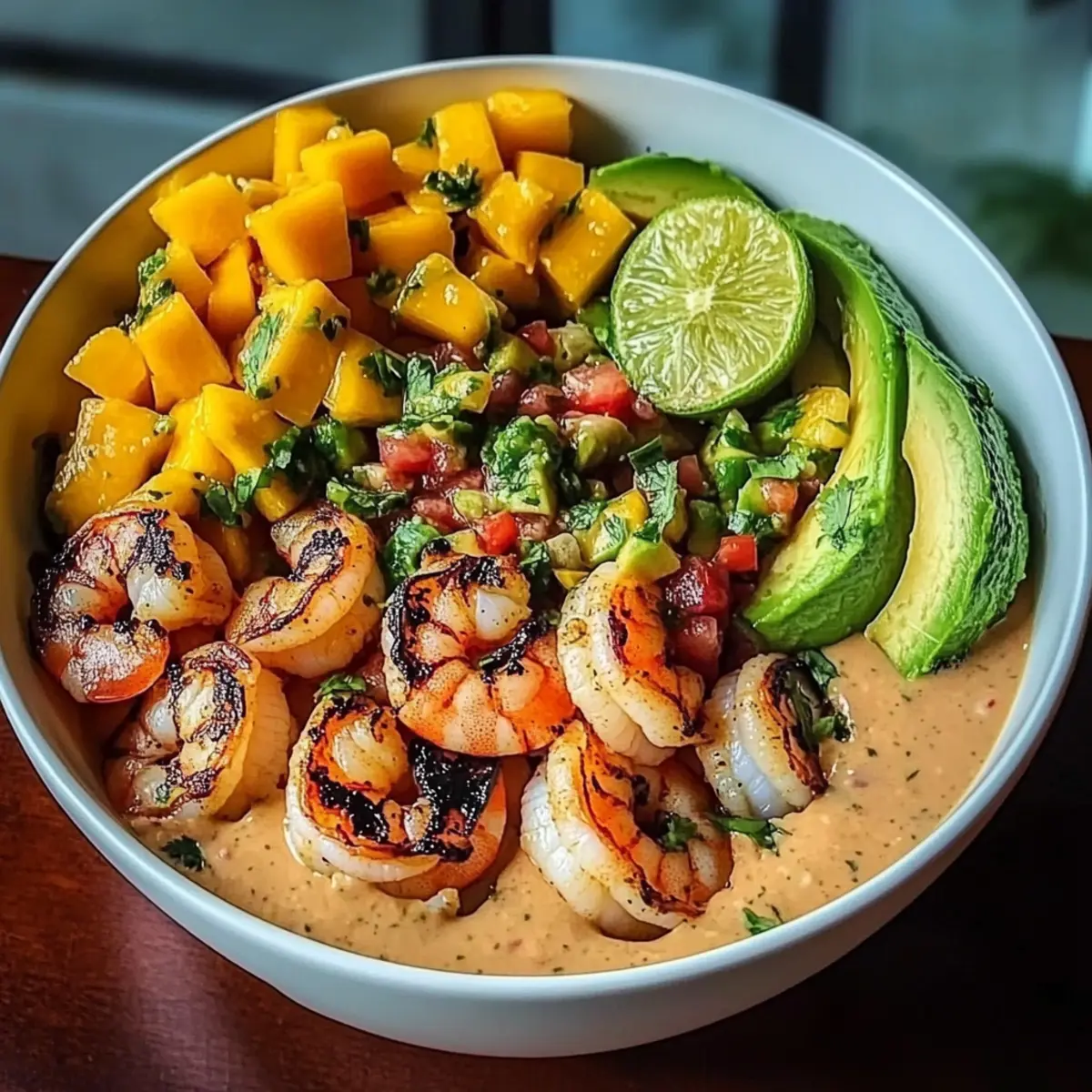 Shrimp and Avocado Bowls with Mango Salsa & Lime-Chili Sauce