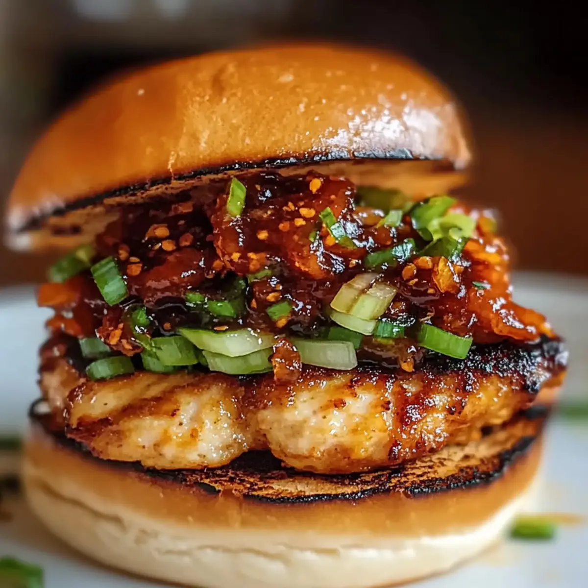 Gochujang Chicken Burgers with Kimchi Bacon Jam