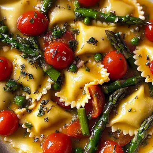 Ravioli with Tomatoes, Asparagus, Garlic, and Herbs