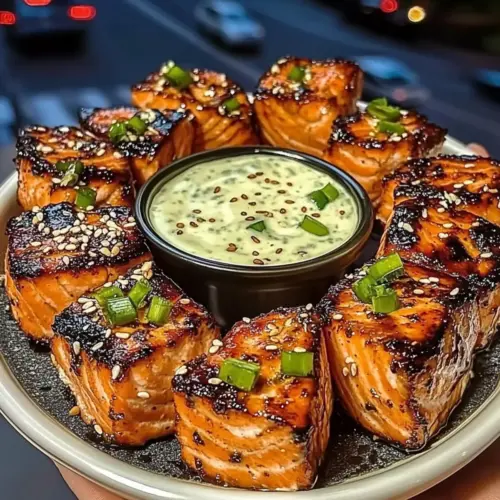 Sweet Chili Salmon Bites with Lime Yogurt Dip