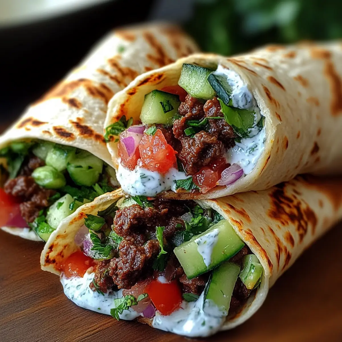 Greek Beef Wraps with Garlic Yogurt Sauce