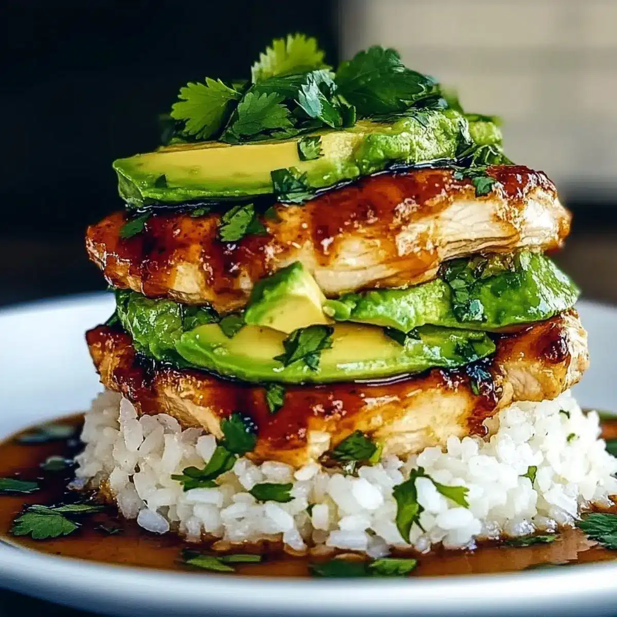 Honey Lime Chicken and Avocado Rice Stack