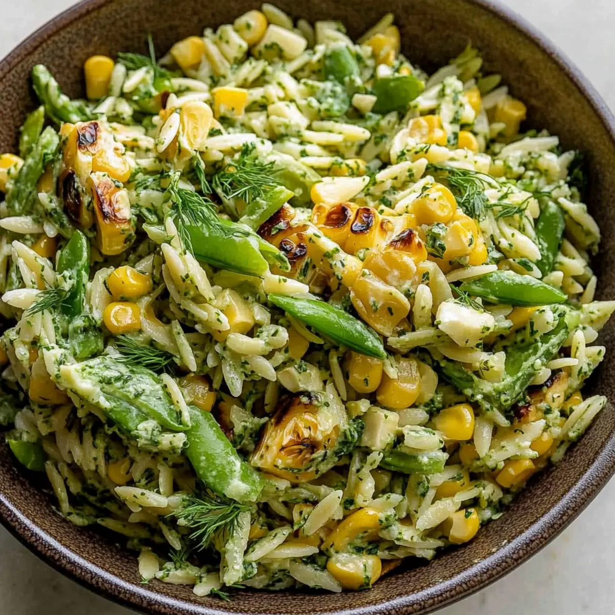 Grilled Corn Orzo Salad with Scallion Dill Dressing