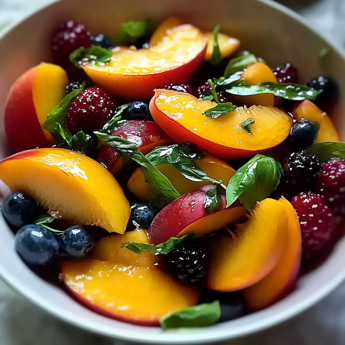 Honey Lime Basil Peach Fruit Salad