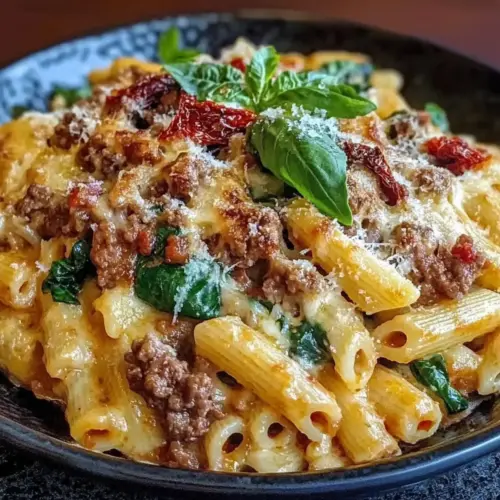Tuscan Ground Beef Pasta