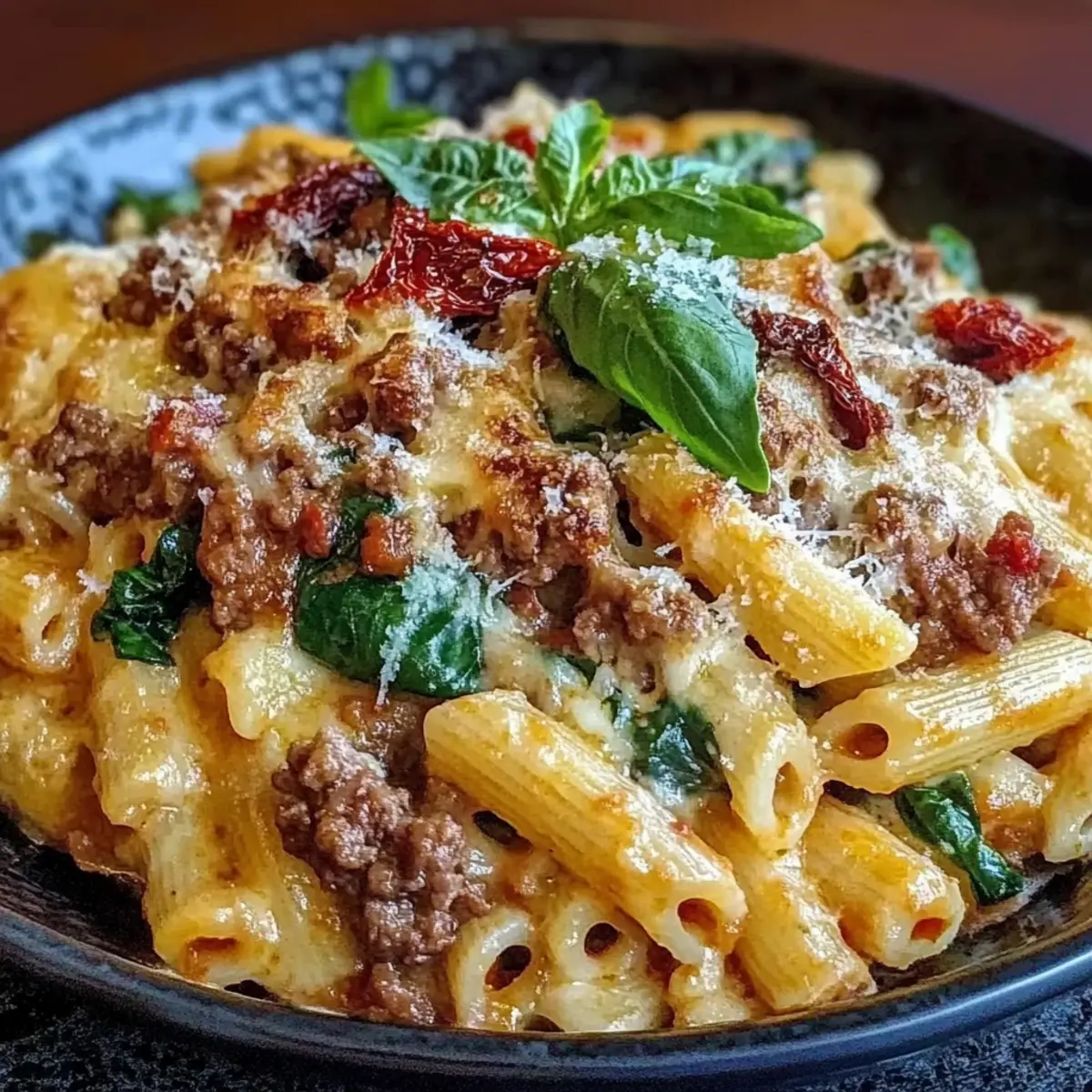 Tuscan Ground Beef Pasta