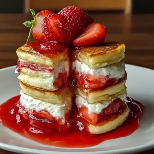 Fluffy Strawberry Cheesecake Pancakes