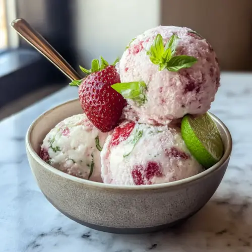 Roasted Strawberries & Lime Basil Ice Cream